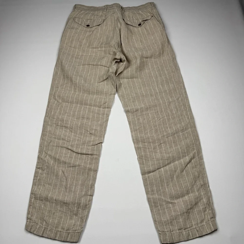Vintage J.Crew Oarsman Pants Mens 32x30 Beige Linen Stripe Chino Straight Leg